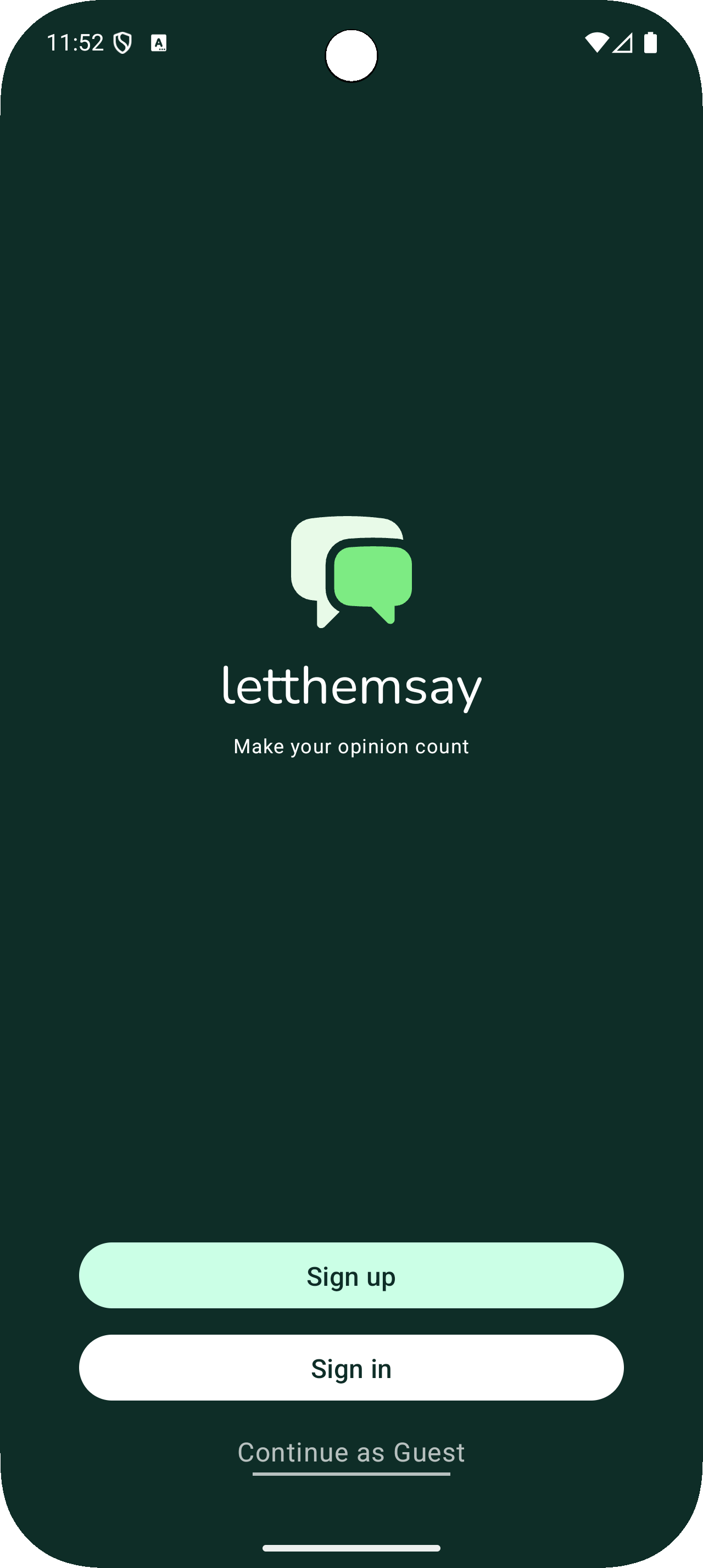 letthemsay Landing Screen
